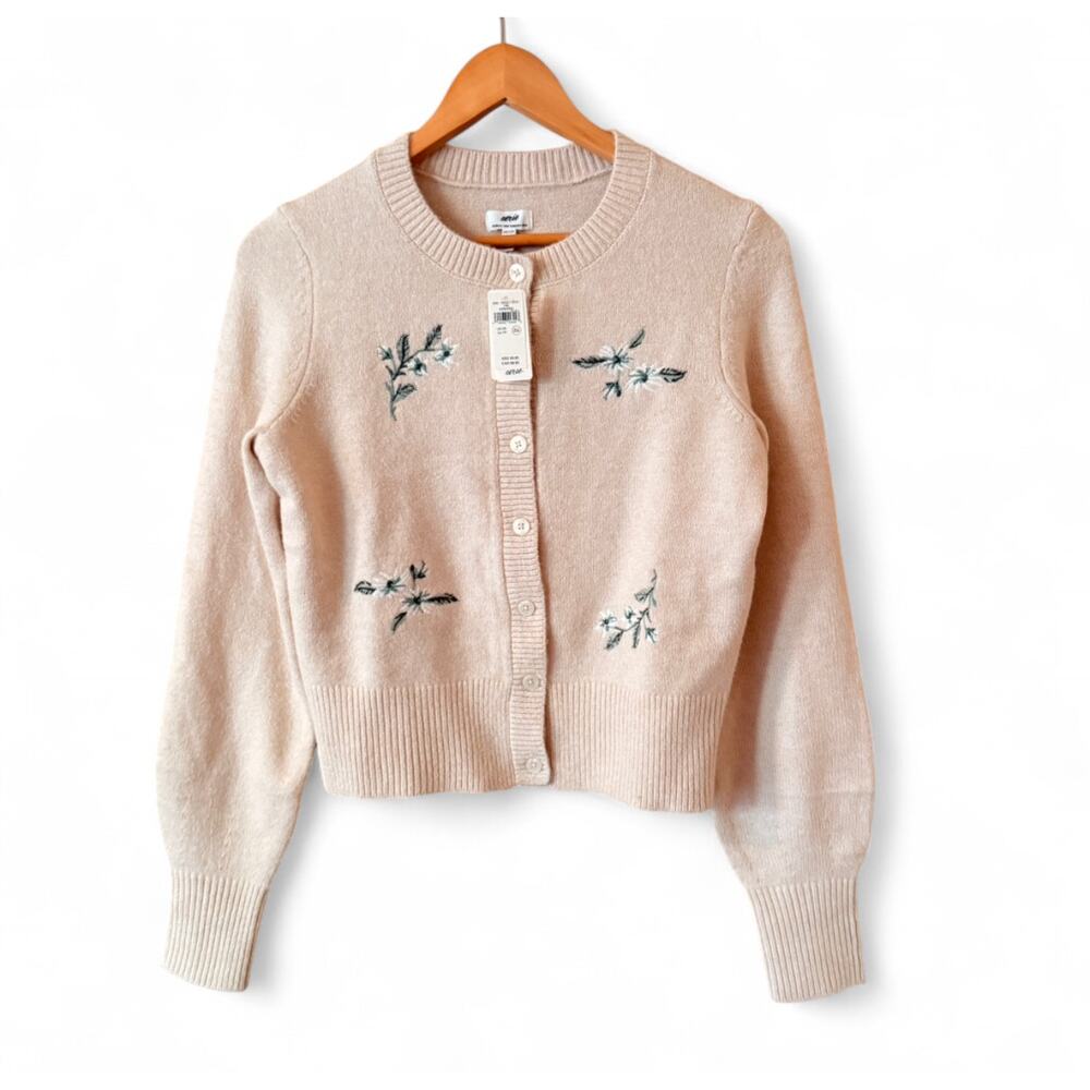 Aerie Softest Classic Floral Embroidered Button Cardigan Blush Pink | Sz XS